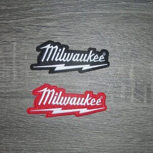 (2) Lot of Milwaukee Tools Black + Red Embroidered Iron On Patches